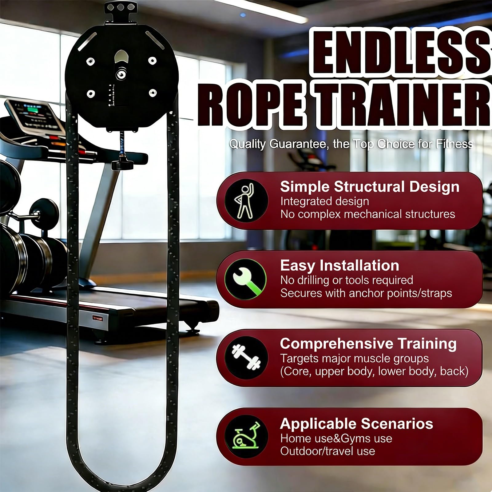 Endless Rope Trainer, przenośny system pasów kablowych, system z regulowanym oporem, wyposażenie domu na siłownię, do uchwytu, broni, pleców, ćwiczeń koordynacyjnych (czarny)