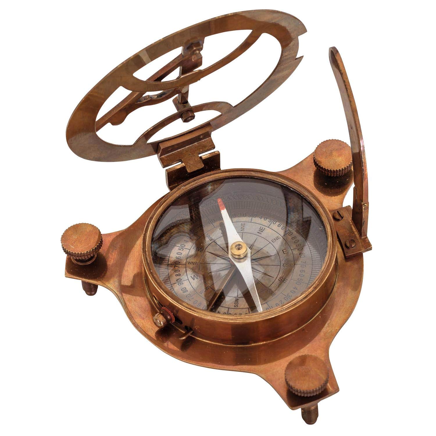 aubaho Compas Boussole Cadran Solaire Laiton Verre Bateau Style Antique réplique 13cm