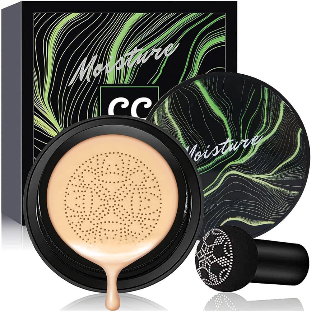 Air Cushion CC Cream, Mushroom Head Foundation, Moisturizing BB Cream, Makeup Long Lasting Matte Concealer, Matte Even Skin Tone Nude Makeup Base Primer, Even Skin Tone for All Skin Types (Natural)