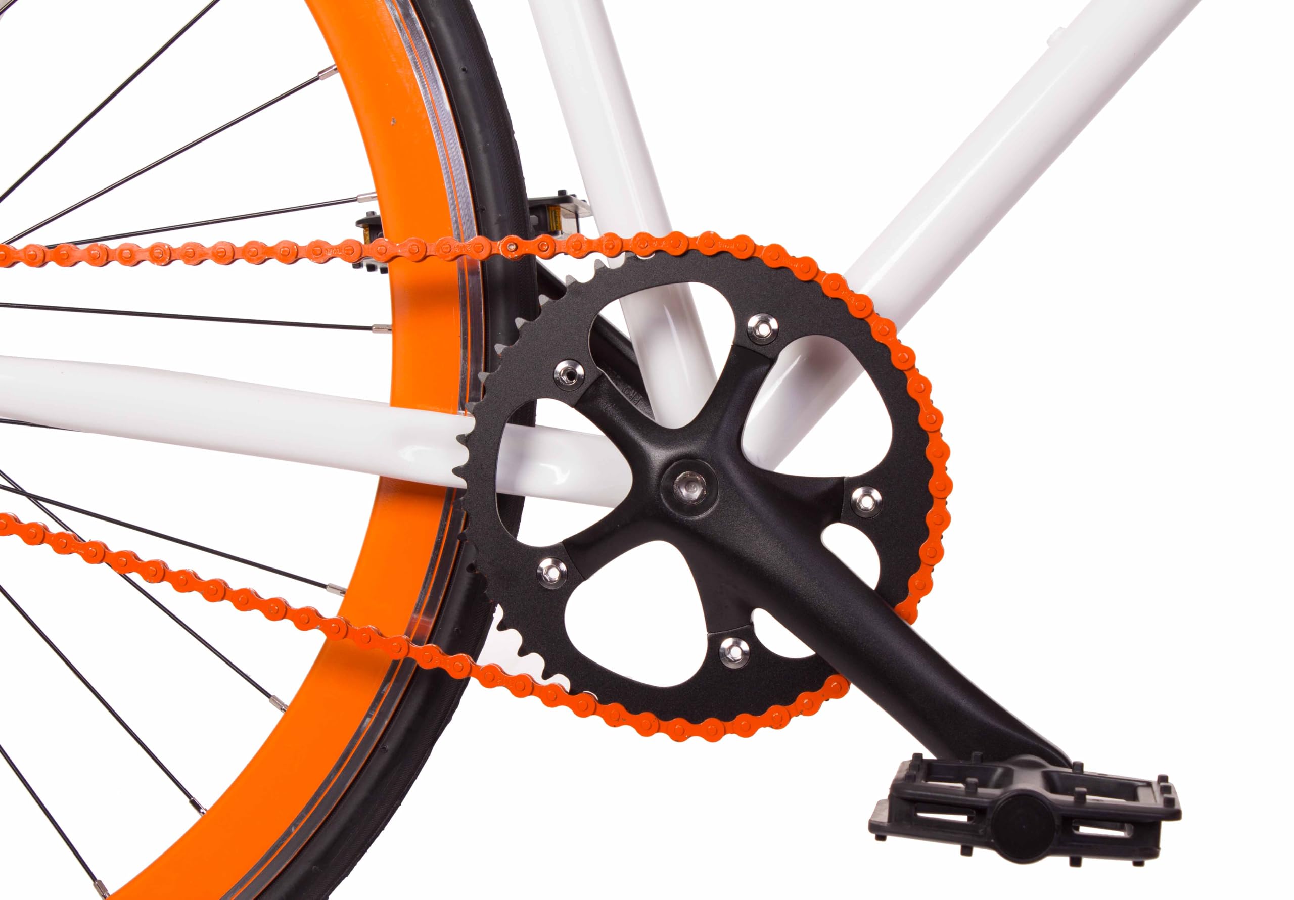 Bicicleta Fixie Single Speed Rueda Libre 700c 28", Bici Urbana Carretera Blanca Naranja