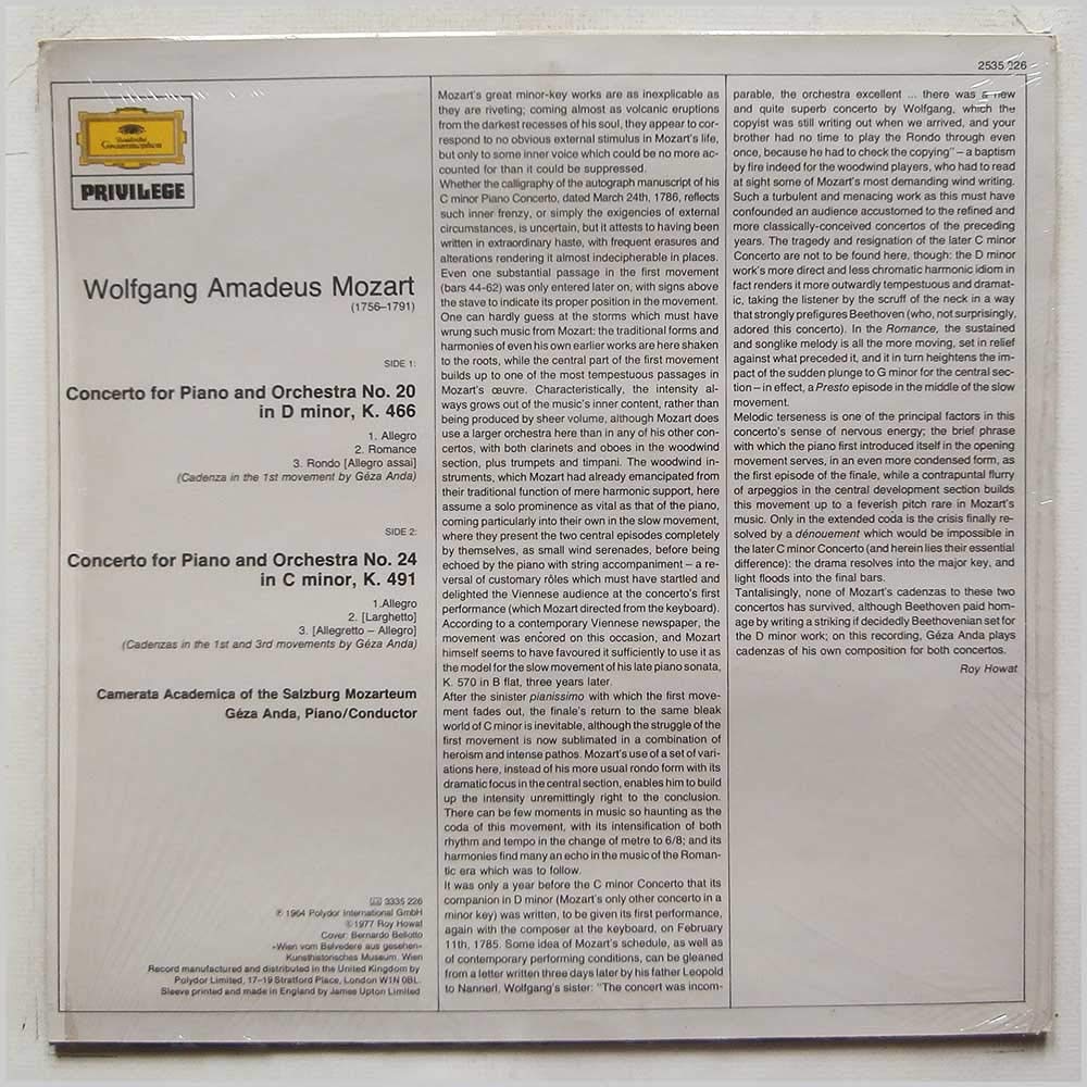 Amazon.com: mozart: piano concertos nos. 20 & 24 LP : Geza Anda