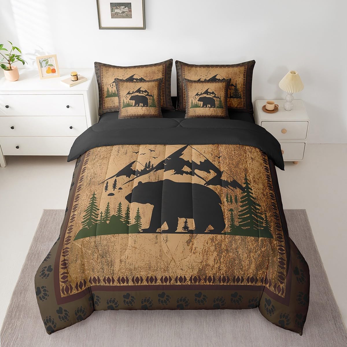 Feelyou Pike Fish Bed in a Bag with Comforter, Sheets, Pillowcases Boys Girls Twin Size Bass Big Fish 7 Piece Bedding Set Women Men Ultra Soft Fishing and Hunting Bed Set Camo Branch Room Decor