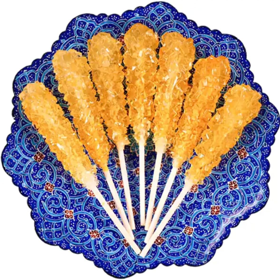 Saffron Rock Candy Sugar with Wood Stick (Nabat Chobi) with10 Sticks – Traditional Sweet Treat for Tea, Coffee, and Desserts – Premium Quality, Natural Flavor نبات