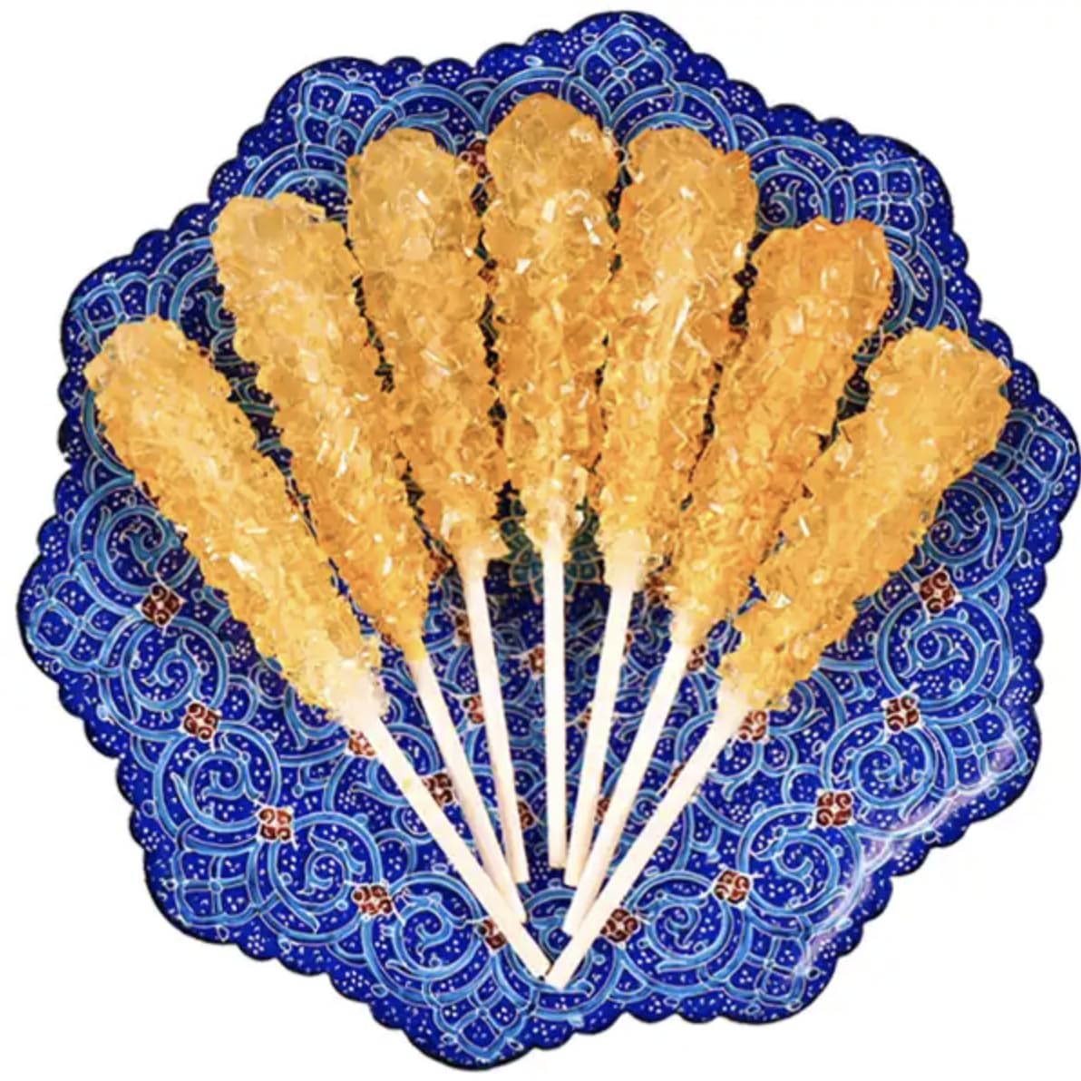 Saffron Rock Candy Sugar with Wood Stick (Nabat Chobi) with10 Sticks – Traditional Sweet Treat for Tea, Coffee, and Desserts – Premium Quality, Natural Flavor نبات