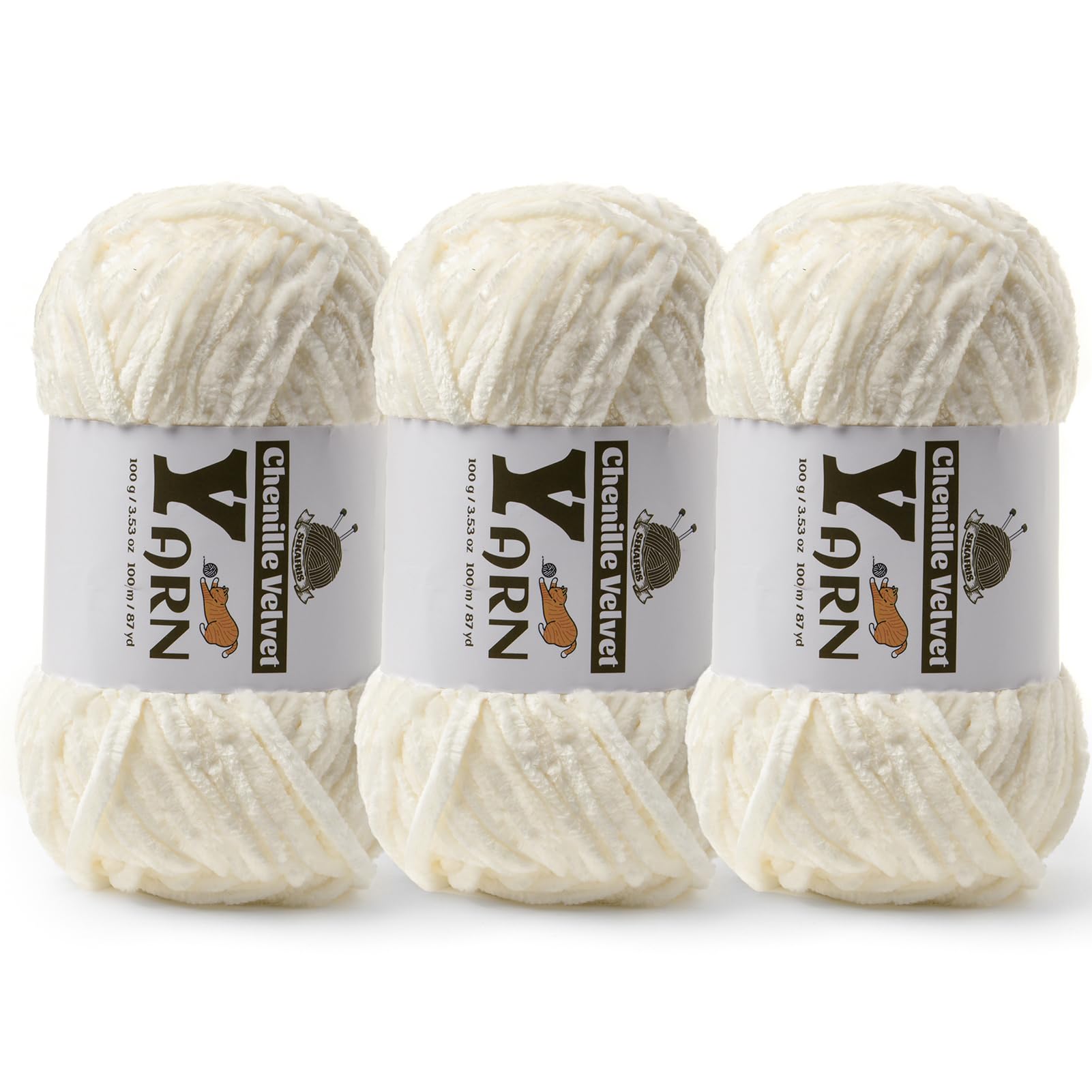 Chenille Crochet White Yarn 3 Pack