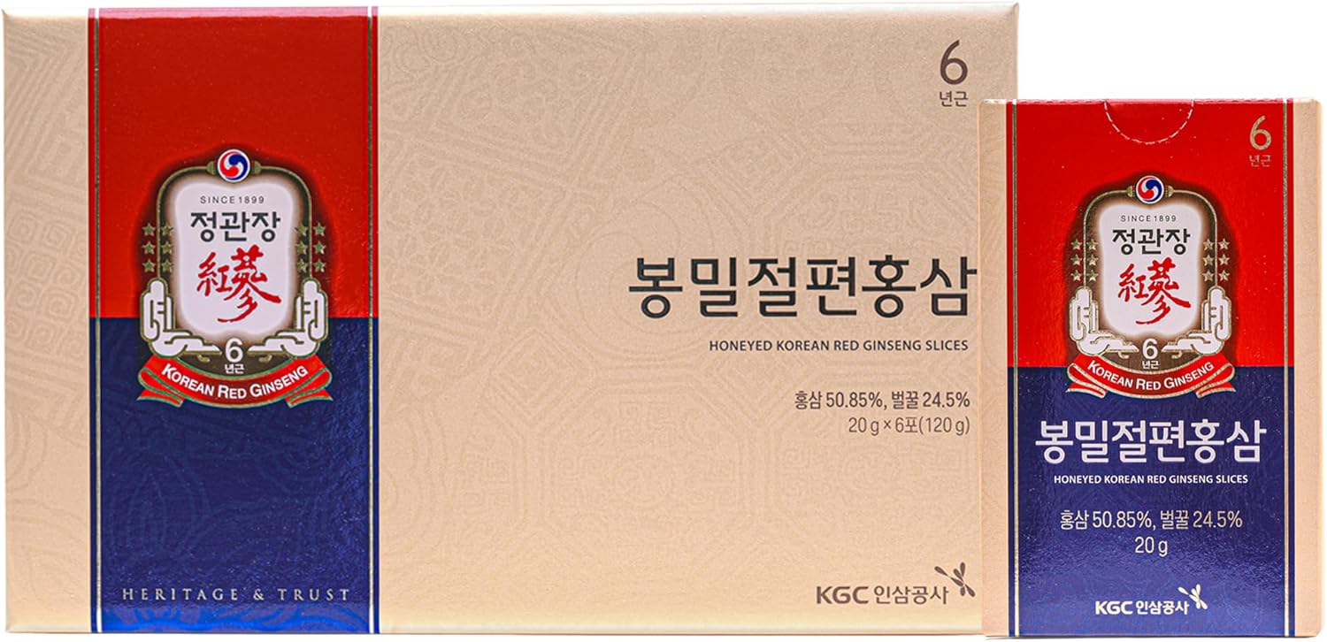 JUNG Kwan Jang Honeyed Korean Red Ginseng Slices, Boost Natural Energy, Performance and Immunity - 6 Pack