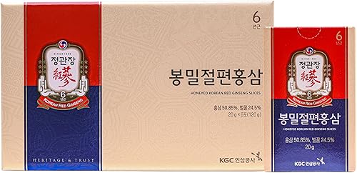 JUNG Kwan Jang Rebanadas de ginseng rojo coreano Honeyed, aumenta la energía natural, el rendimiento y la inmunidad - Paquete de 6