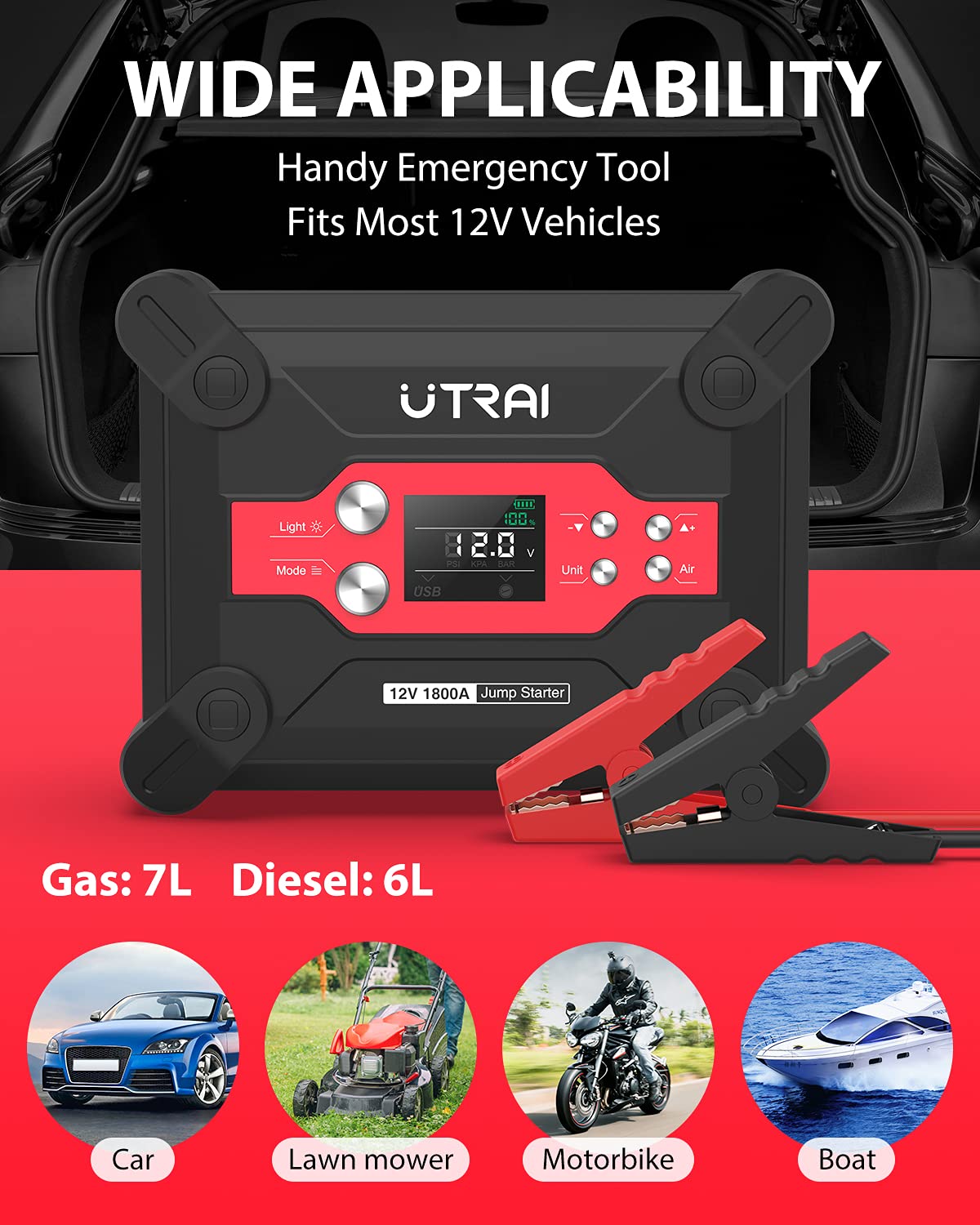 Buy Jump Starter with Air Compressor, UTRAI Jstar 6 1800A Car Battery