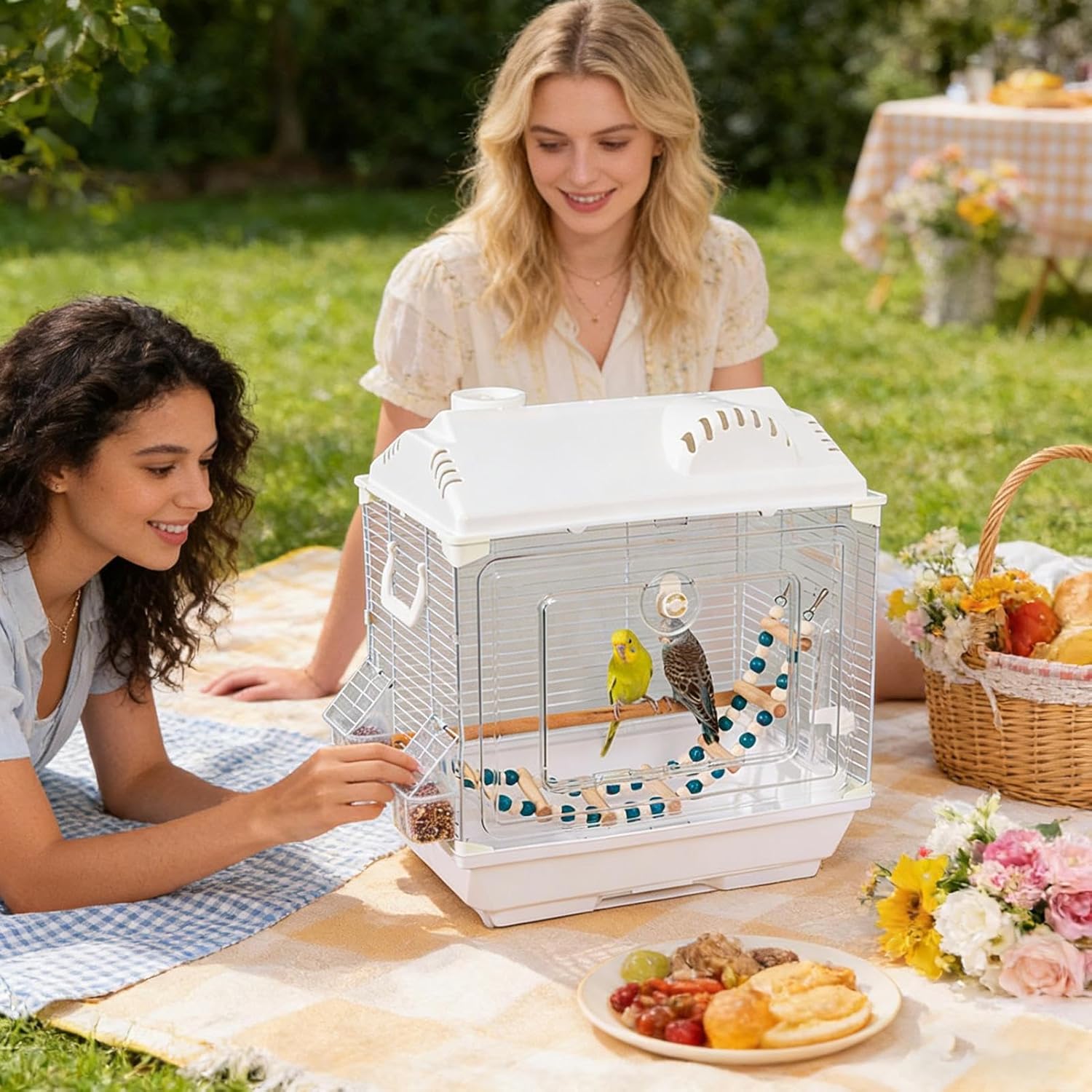 Bird Travel Cage | Escape-Proof Lightweight Carrier,Portable Bird Cage with Water Bottle Perch,for Cockatiel Lovebird Conures Indoor Outdoor Home Traveling Trip