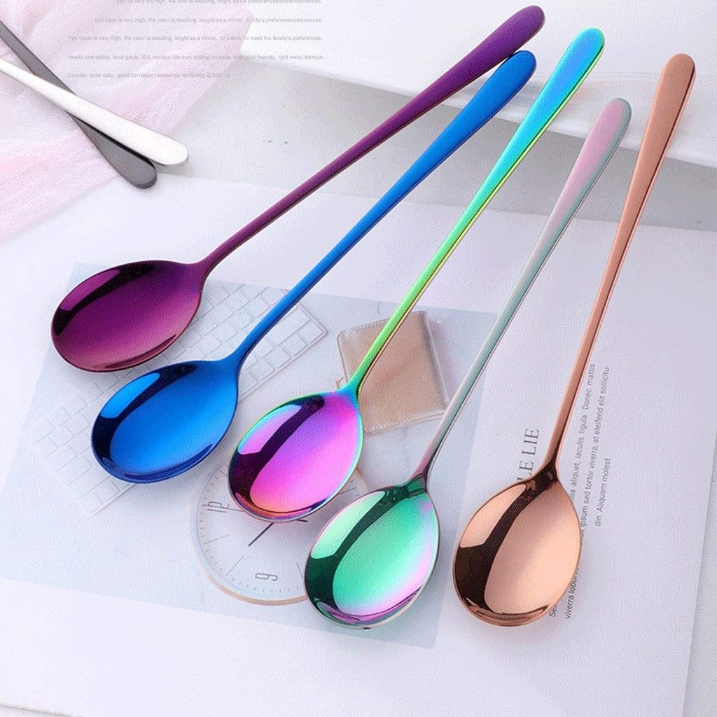 Cuillères à dessert 10 pièces en couleur cuillères à soupe cuillère ronde en acier inoxydable, titane plaqué coréenne dîner cuillère Flatware Thicken cuillère à soupe 8.1in / 6po Cuillères de service