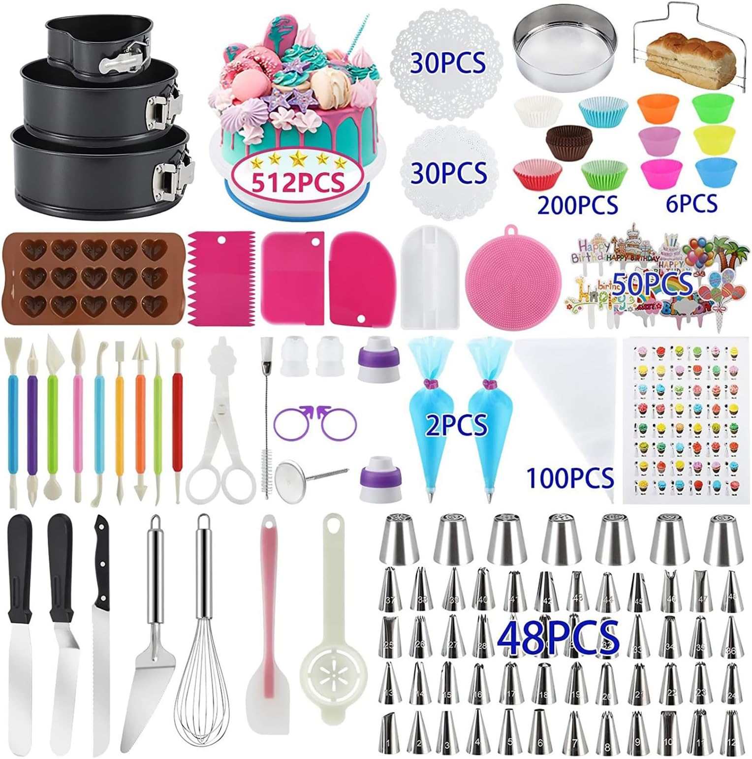 Beauenty Cake Decorating Tools Kit, Cake Baking Tool Set With Stainless Steel Piping Nozzle, Cake Decorating Supplies for Beginners and Professional Masters (512pcs)