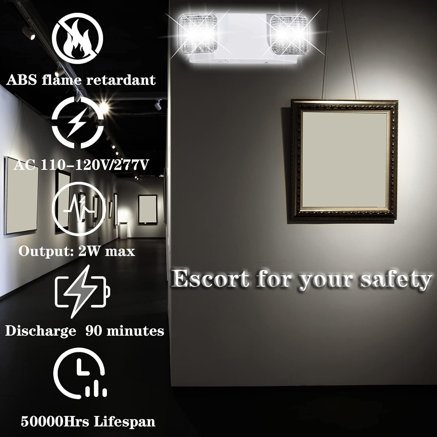 LED Emergency Lights with Battery Backup, Two Head Adjustable Commercial Emergency Light, UL Listed, AC 120/277V, Rechargeable Hardwired LED Exit Lighting Fixtures for Business, Office (6 Pack)
