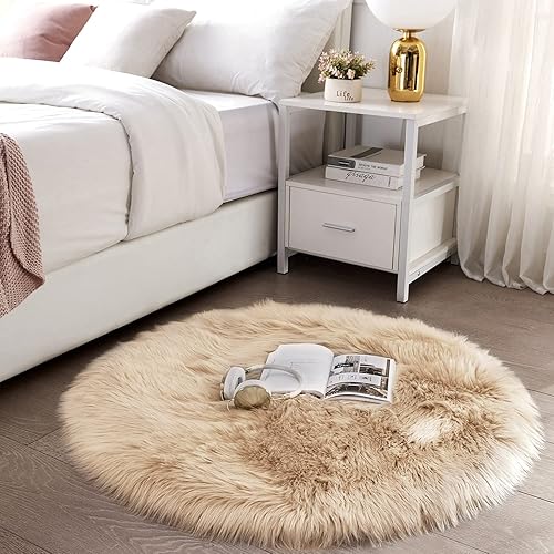 Miniatura 105 de SERISSA Alfombra suave y esponjosa de piel de oveja sintética, color beige, alfombra lanuda para el suelo del dormitorio, alfombra mullida