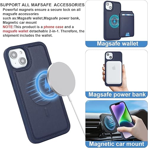 Miniatura 3 de Havaya Magsafe - Funda para iPhone 14 Plus, compatible con 2 en 1, desmontable con tarjetero de piel sintética, con tapa para tarjetas, ranuras para