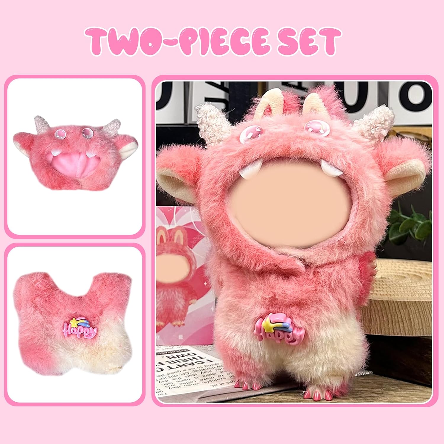 Pink Monster Shark Dress Fashion and Cute, Clothes for 17cm Plush Dolls, Not Include Plush Toys