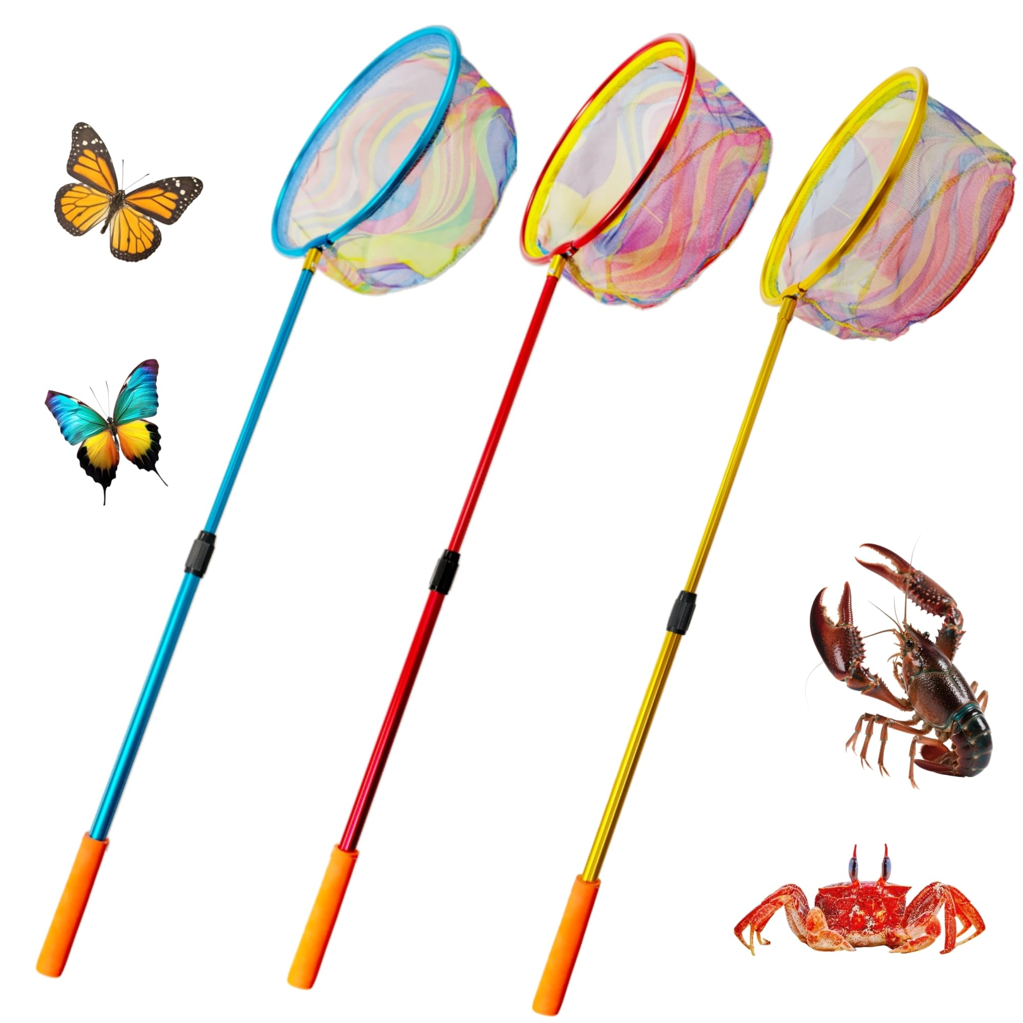 Retino da pesca retrattile, leggero, con manico in alluminio, reti da pesca per bambini, per catturare e rilasciare reti a farfalla
