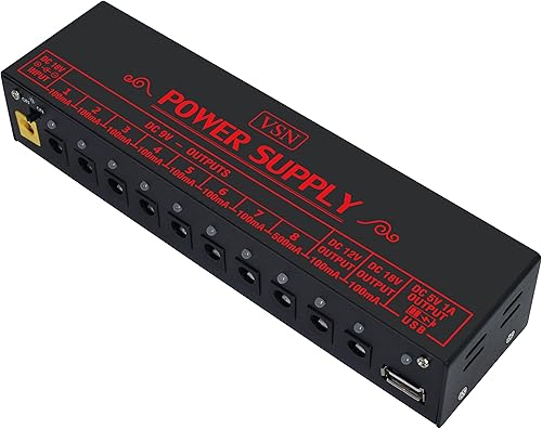 Miniatura 6 de VSN Fuente de alimentación de pedal de guitarra, 10 salidas de CC aisladas para fuente de alimentación 9V12V18V DC y puerto de carga USB con