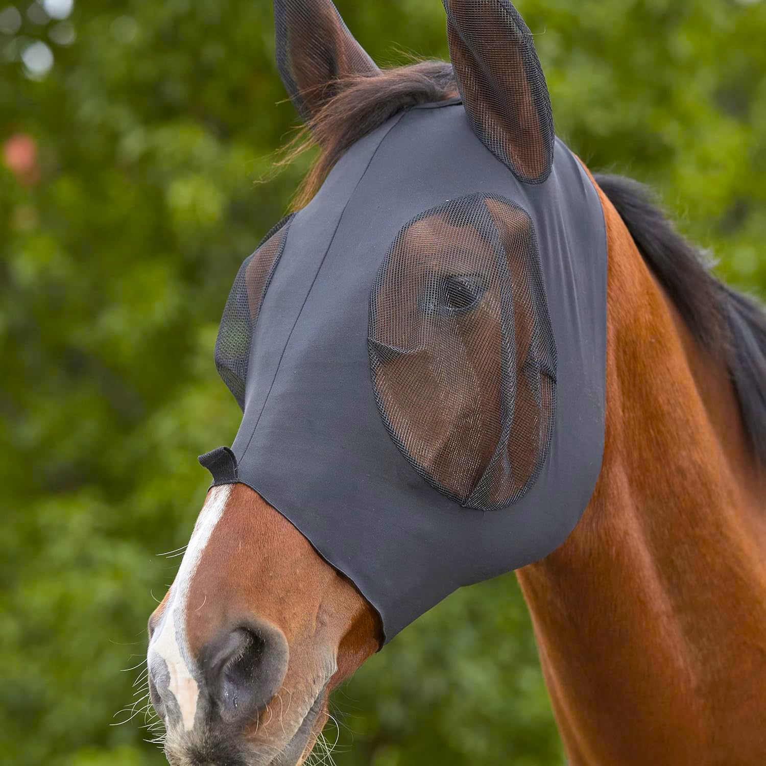 Máscara Anti-Moscas Protección con Orejas, Elasticidad Máscara de Mosca, Máscara Anti Moscas para Caballo, Excelente Comodidad con Protección UV, Máscara Estándar para Caballos