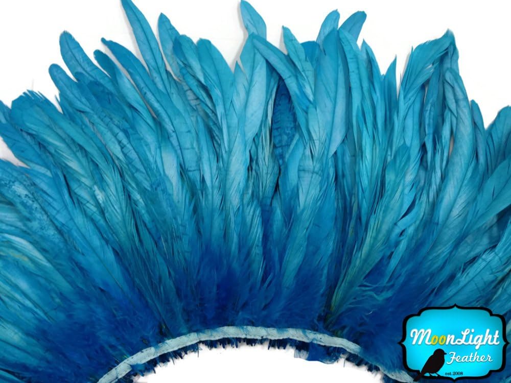 1/2 Yard - 8-10" Turquoise Blue Strung Bleach & Dyed Rooster Coque Tail Wholesale Feathers (Bulk) Costume