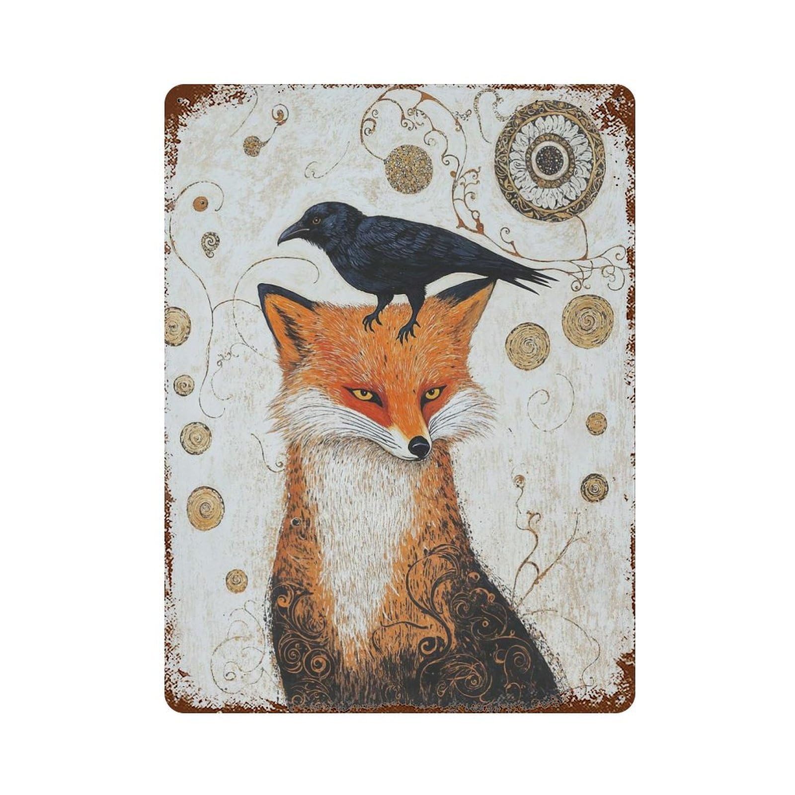 Gustav Klimt Fox And Raven Retro Metal Sign 15.7"x11.8", Ideal for Shed, Workshop And Garage Wall Decor