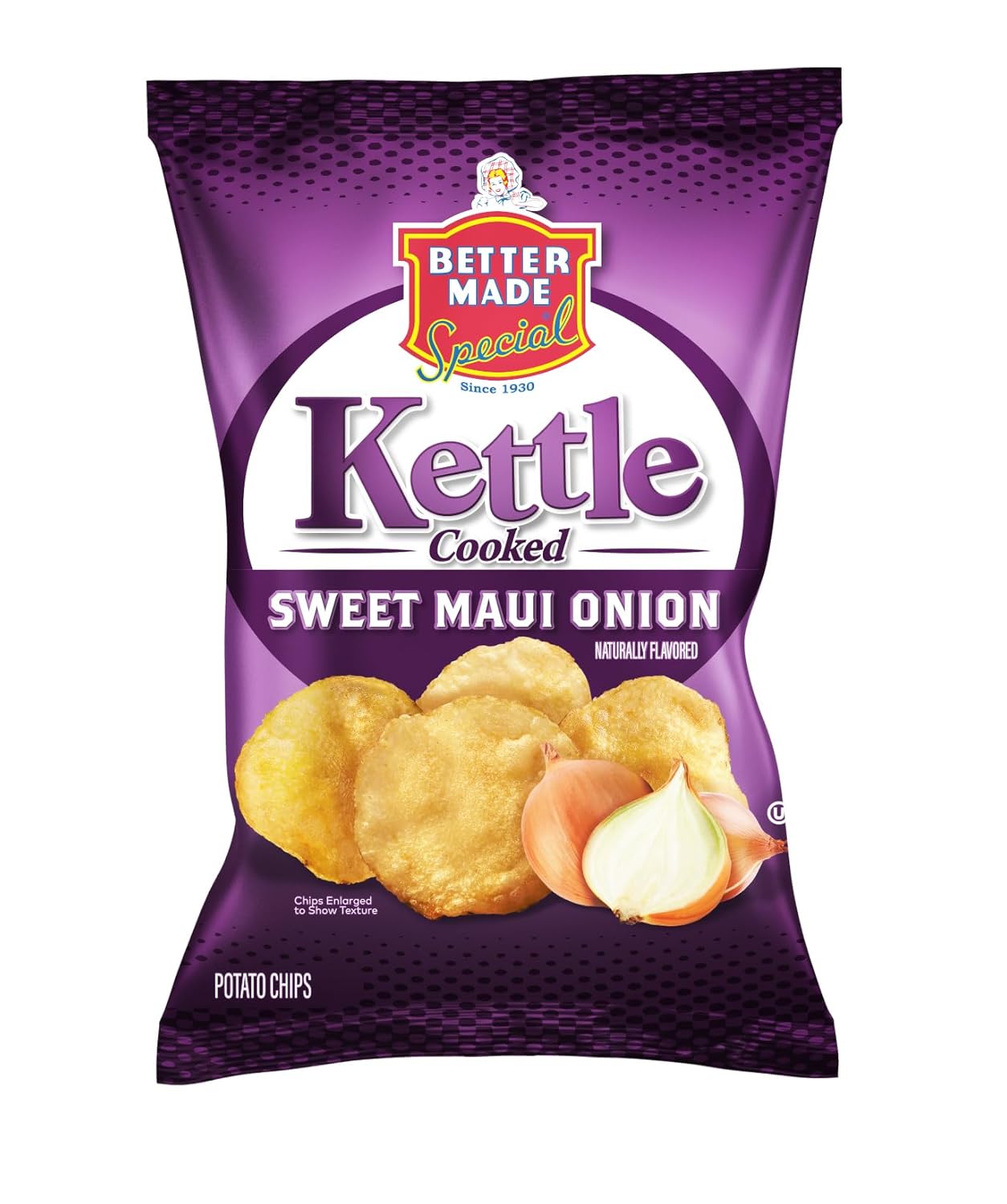Better Made Kettle Cooked Potato Chips - Sweet Maui Onion 8 X 2.5oz Bags (8 Pack) - Kettle Cooked Potato Chips - 0 Trans Fat - Crunchy, Crispy Snack from Fresh Potatoes - Lunch - Family Owned