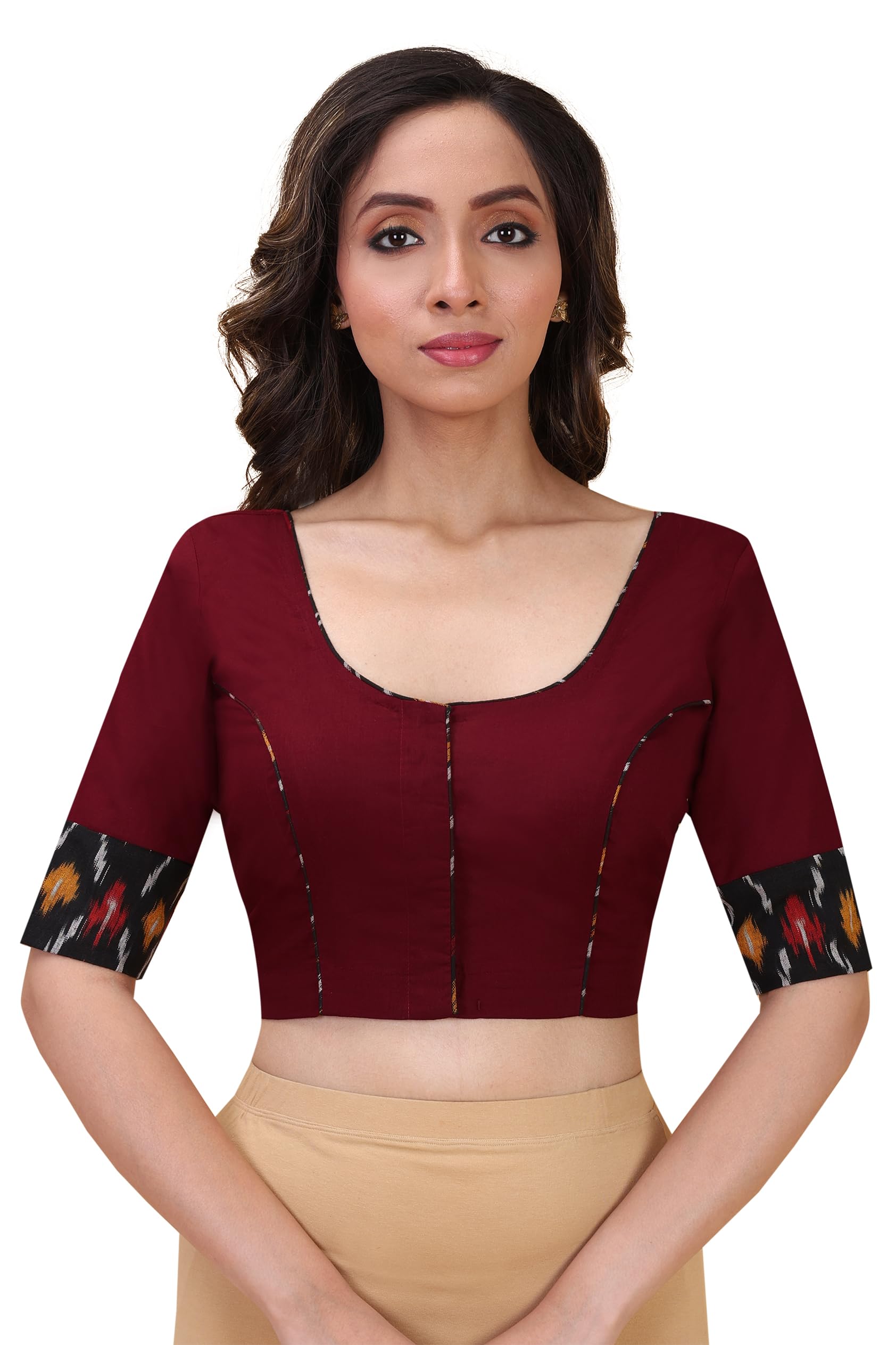 rene Half Sleeve Pure Cotton Maroon Women Blouse(D-005690-@@P)-picture-12