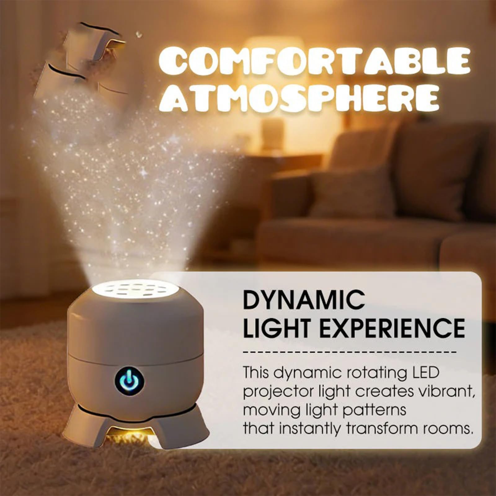 Dynamic Rotating LED Projector Light, 360° Rotating Ocean Night Light Projector, Snowflake/Christmas/𝐨𝐜𝐞𝐚𝐧 Dynamic Patterns, for Indoor Decoration (Ocean,Rechargeable) — view 4