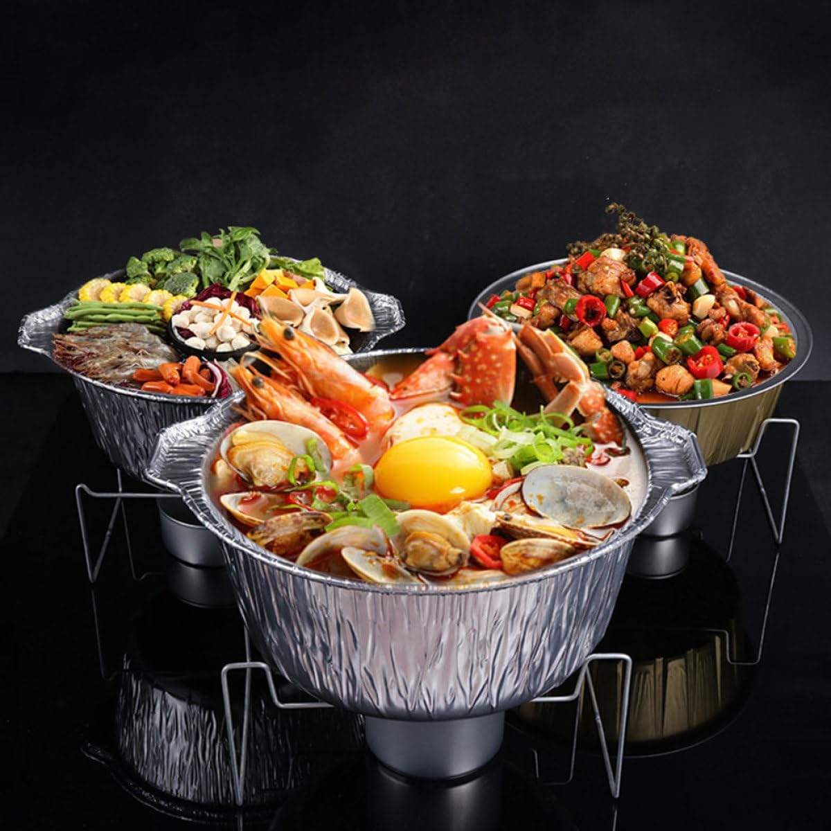 Tin Foil Pot with Lid 3000ml Large Capacity Disposable Oven Foil Dish Bbq Pan for Grilling and Baking Outdoor Cooking Container