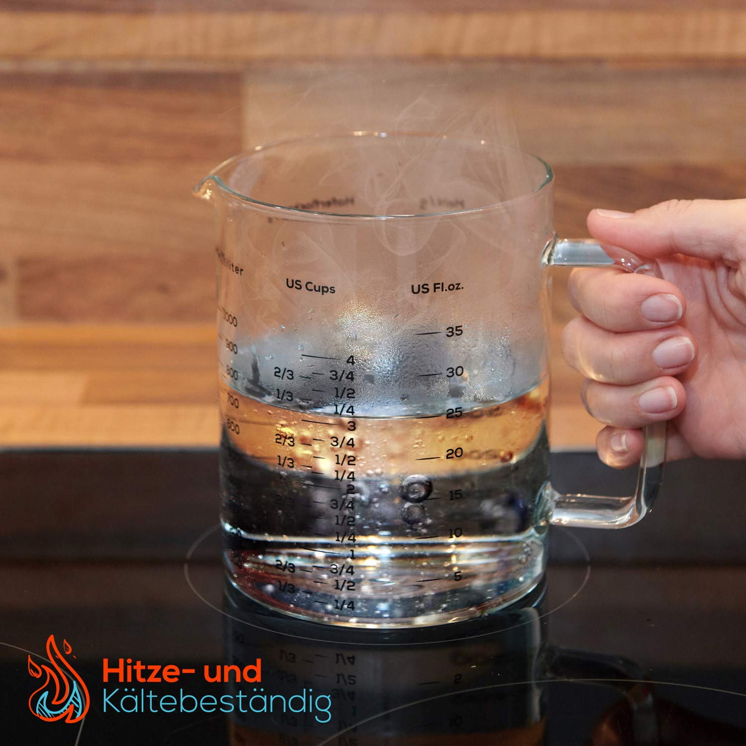Szklana miarka – 1 l i 500 ml – zestaw 2 szt. – wytrzymały i odporny na wysokie temperatury kubek z miarką ze szkła borokrzemowego – nadaje się do kuchenki mikrofalowej – idealny do pieczenia