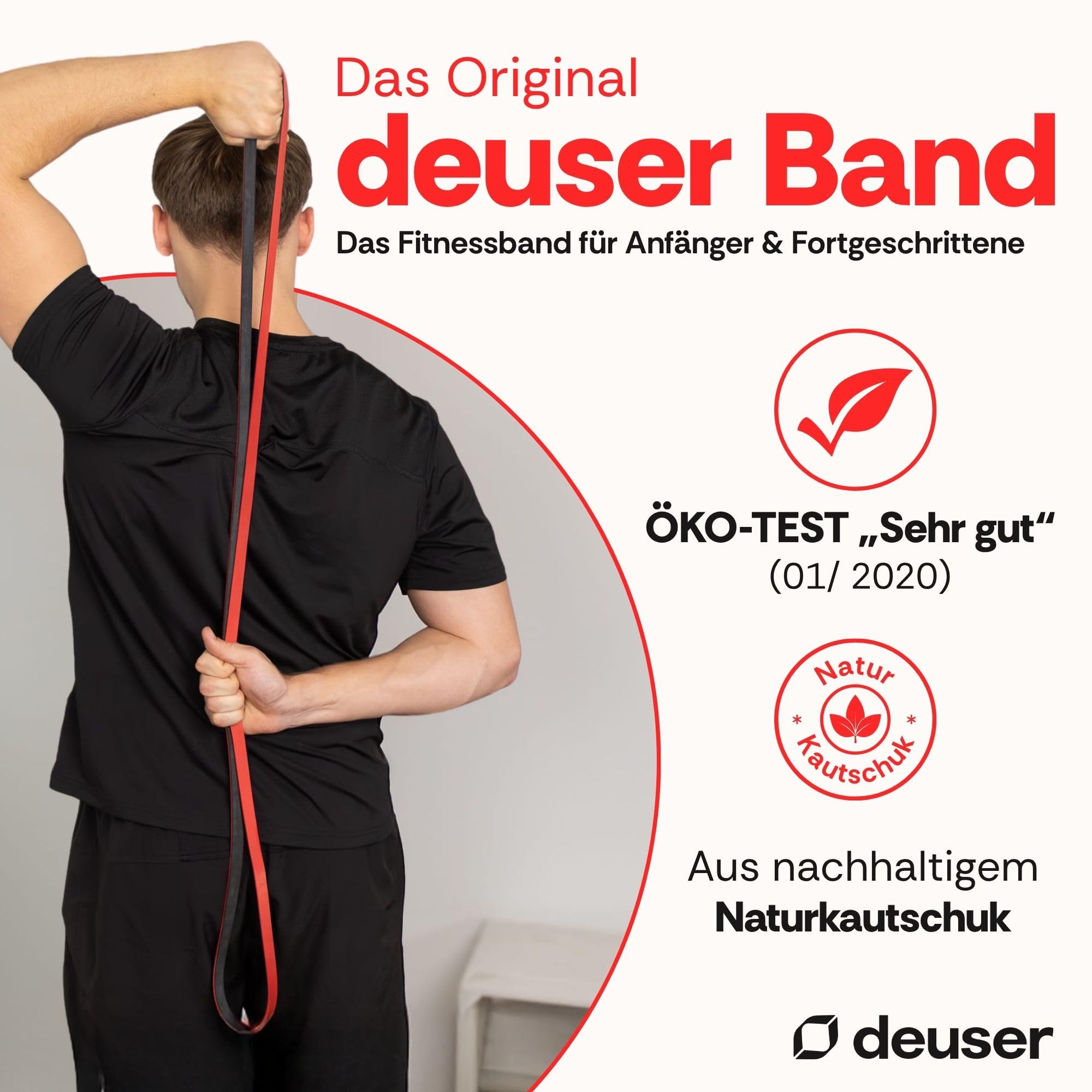 Deuserband Original Widerstandsband Gymnastikband aus Naturkautschuk, vegan, rutschfest, In Deutschland gefertigte Fitnessbänder für Krafttraining, Fitness, Yoga