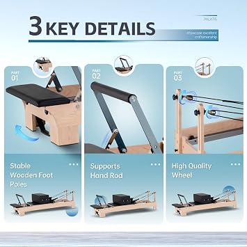 Studio Pilates Reformer , Pilates Reformer Machine for Home and Studio, Quick Change of Bar Positions, Spring Bar and Pulleys, Includes Jumping Board and Pilates Sitting Box