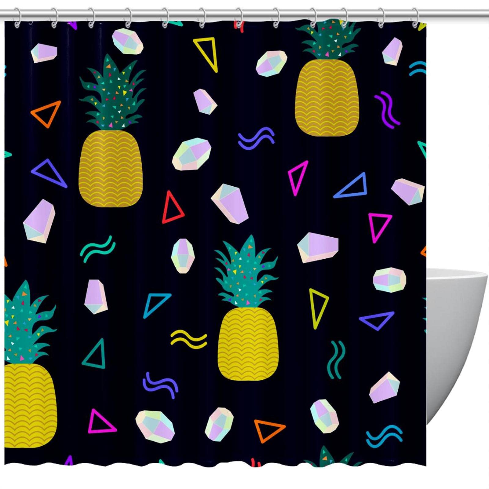 Rideau de douche noir motif ananas avec 12 crochets inclus