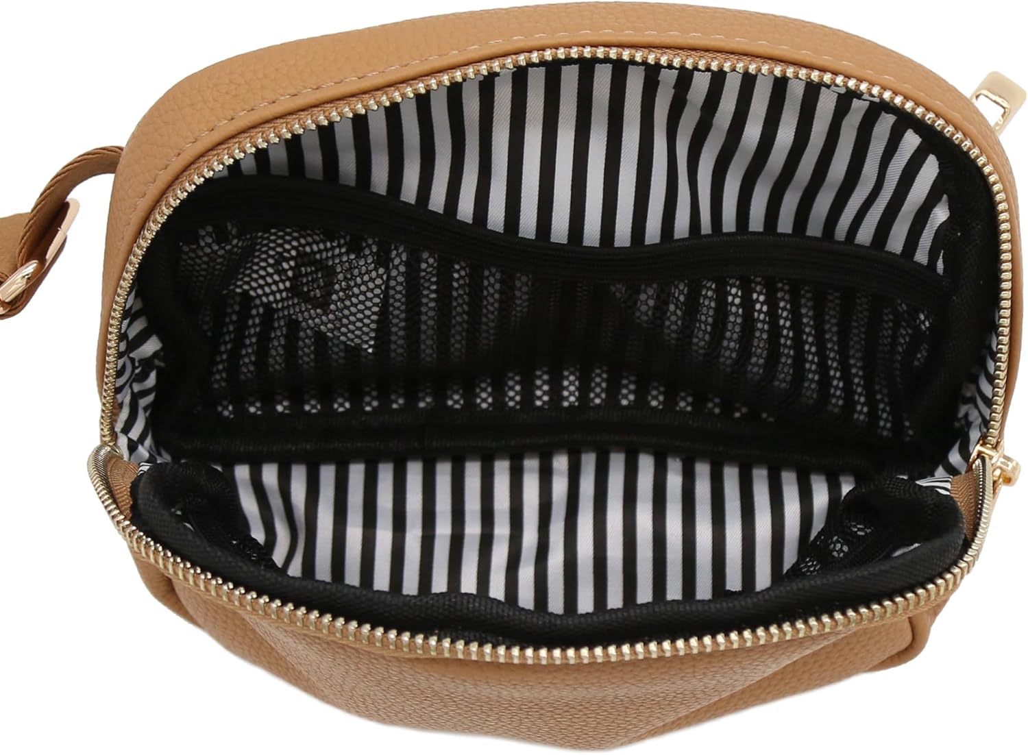 Lightweight Soft PU Pebbled Leather Sling Fanny Pack Belt Bag with Gold Metal Buckle (Light Tan) - Image 6