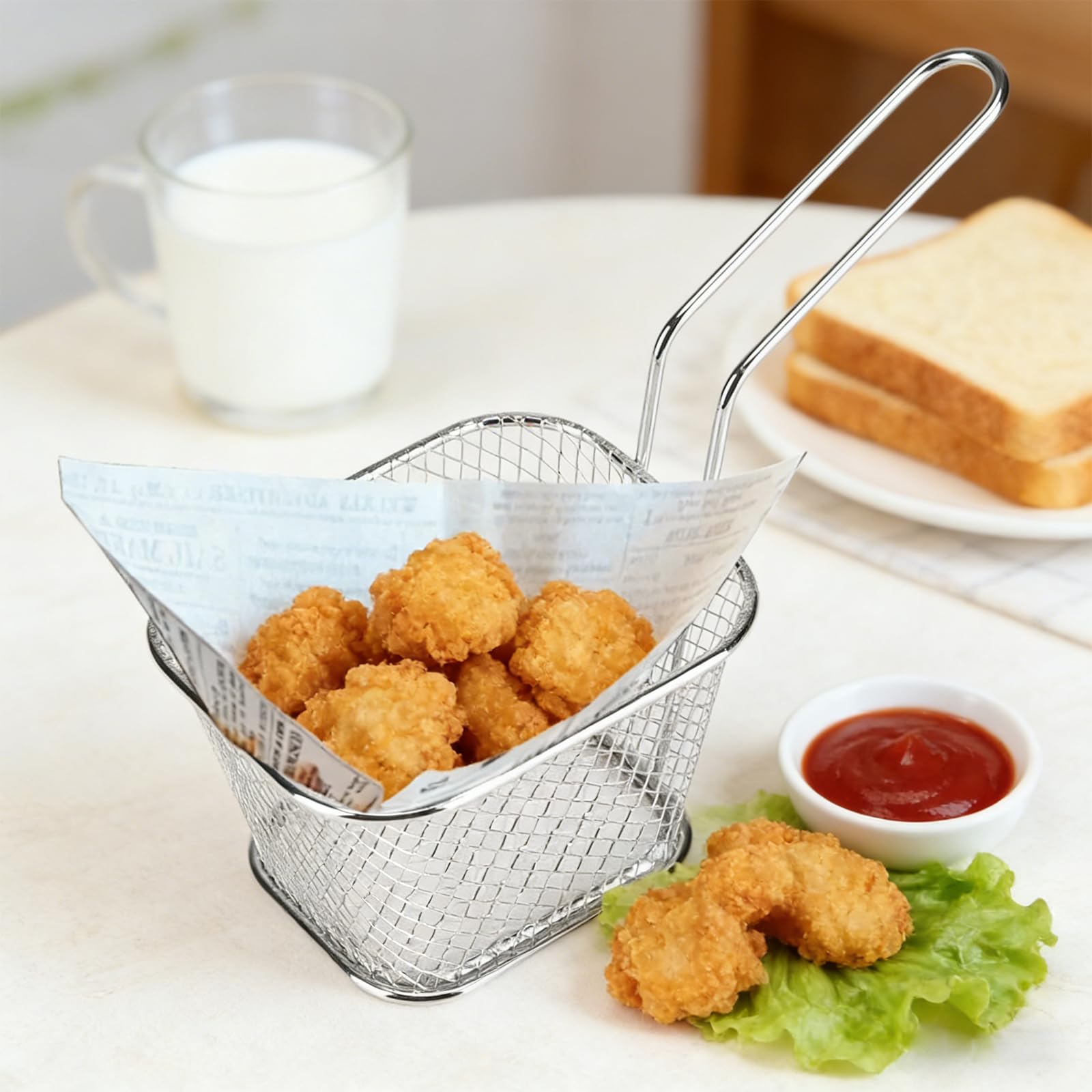 Cestini Per Patatine Fritte - 12 Pezzi Cestini Per Friggere, Cestello Per Friggere, Piccoli Cestini In Acciaio Inox, Mini Cestini Da Portata Con Manico, Cestino Per Patatine Fritte, Anelli Di Cipolla