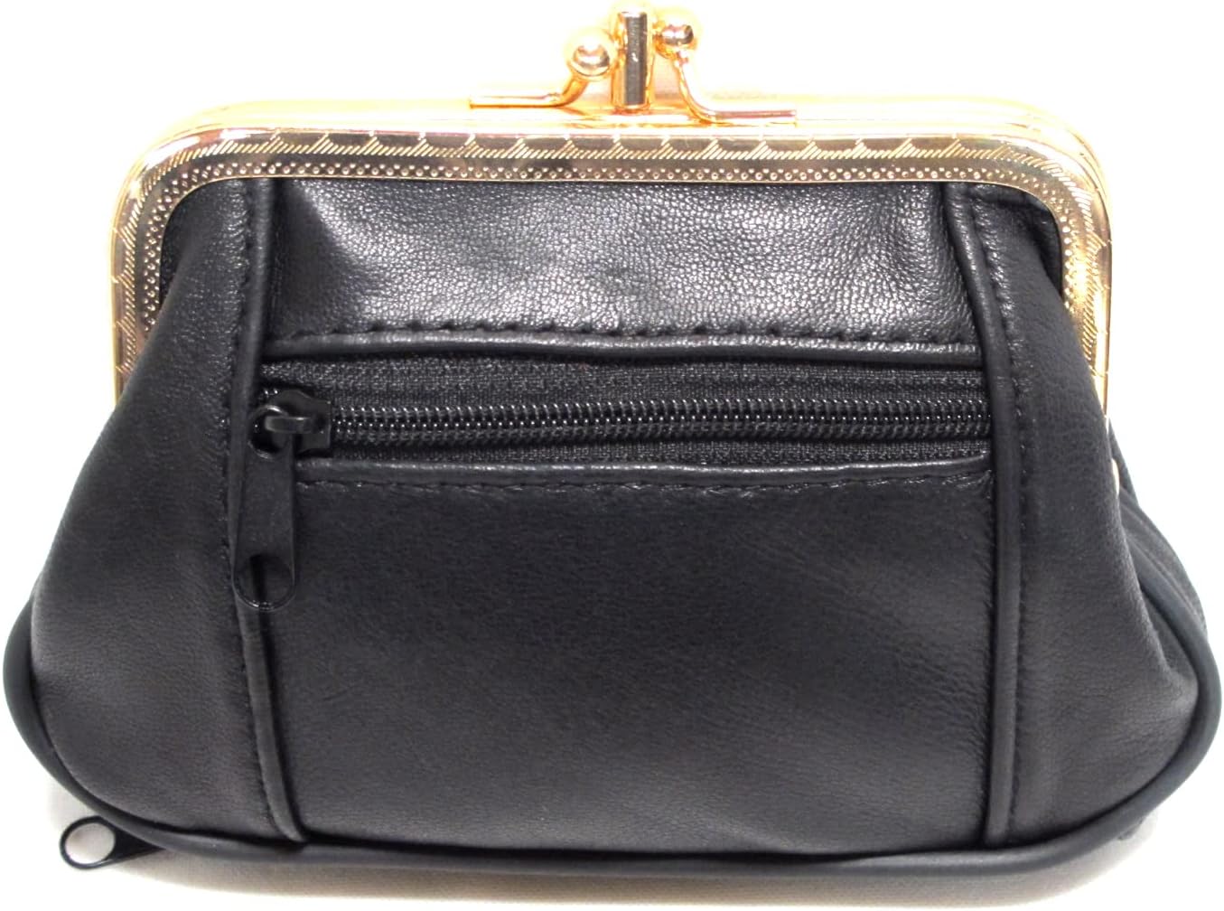 Women Soft 100% Leather Mini Wallet ID Credit Cards Cash Coin Holder Case Organizer Purse Framed & Zipper Closures -BLACK - Image 3