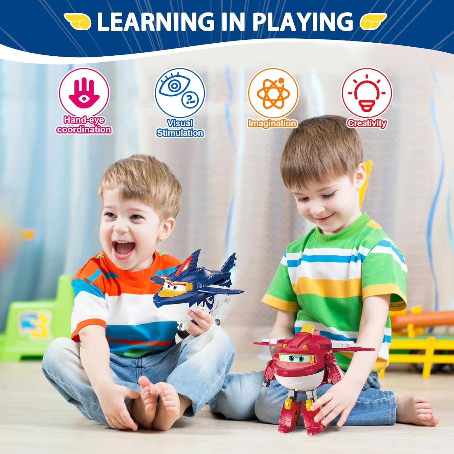 Super Wings Transformable Toys Playset, 5 in Sharky and Rattie Airplane Transforming Figures Toys Set, 3 in 1 Mode Rescue Bots Toy for Boys Girls, Plane Toy for Toddlers Kids Age 3 4 5 6