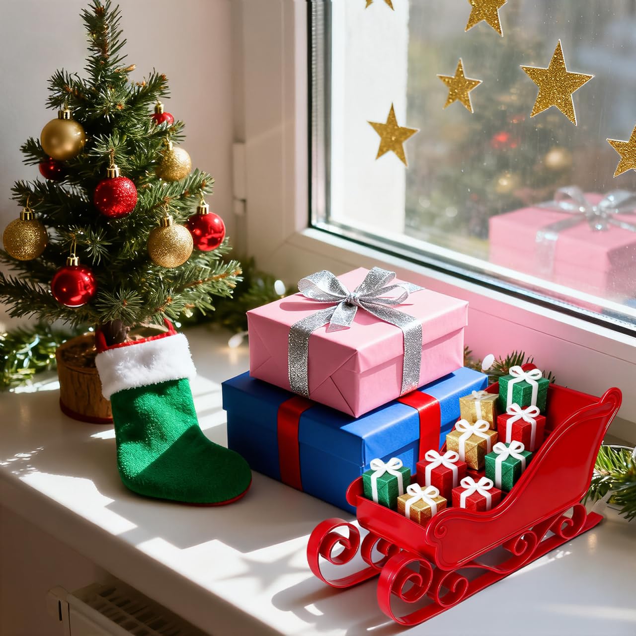 Décorations Traîneau De Noël Alipis - 2 Pièces En Plastique, Panier à Bonbons - Pour Cheminée, Table, Centre De Table