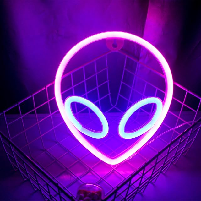 Wanxing Alien Neon Signs LED Neon Wall Sign Pink Blue Neon Lights for Bedroom Kids Room Hotel Shop Restaurant Game Office Wall Art Decoration Sign Party Supply Gift (Pink Blue)