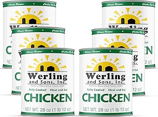 Werling & Sons Canned Chicken 28 Oz– Fully Cooked, Ready to Eat | Premium Quality, Recipe-Ready Canned Meat | 5-Year Shelf Life | Pantry Staple for Camping, Survival & Emergency Use | Made in USA | Pack of 6