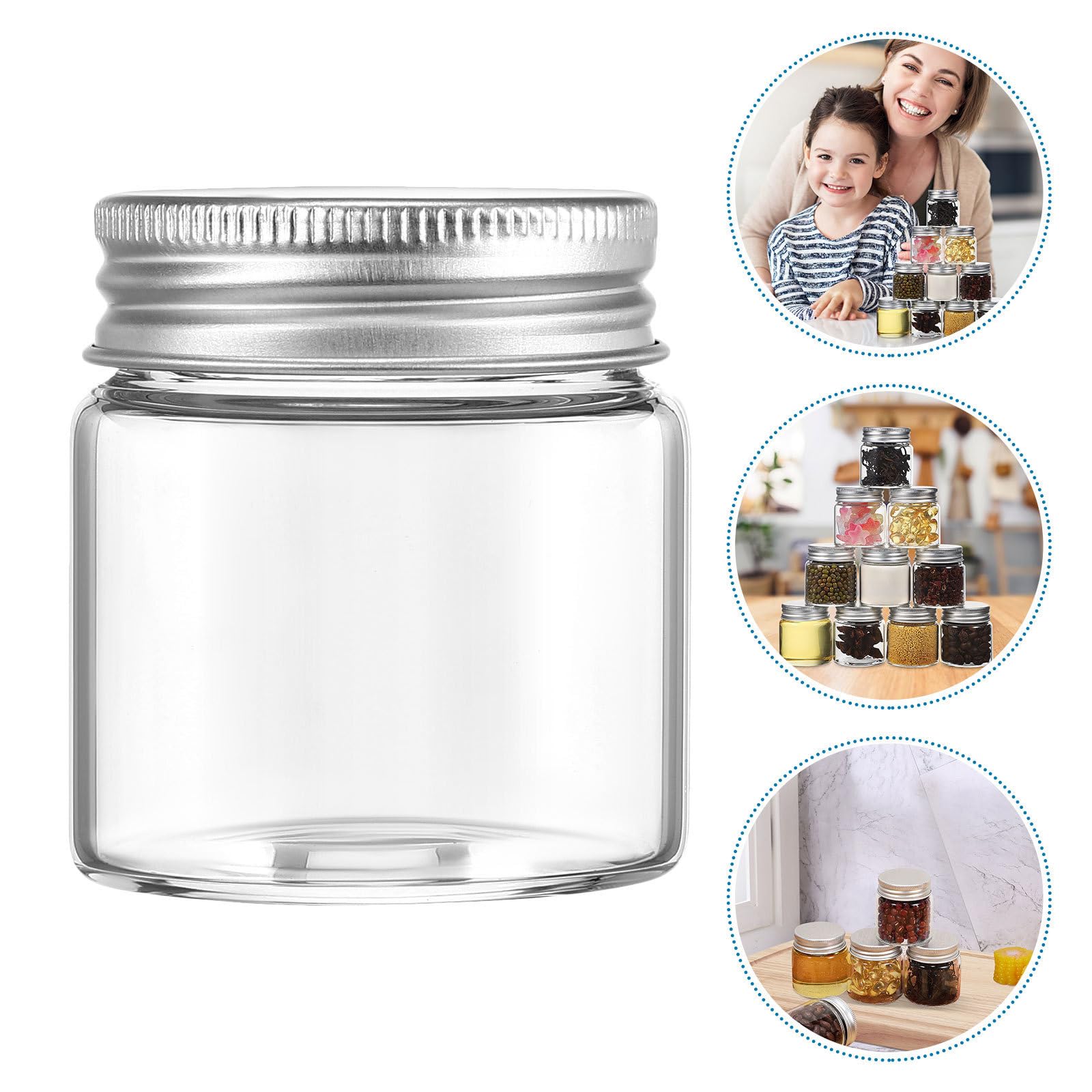 Tarro de Cristal Hermético Mini 50ml, 30 Piezas, Vidrio y Aluminio | Conservas y Almacenamiento Diario, Formato Portátil, Uso en Cocina y DIY Velas