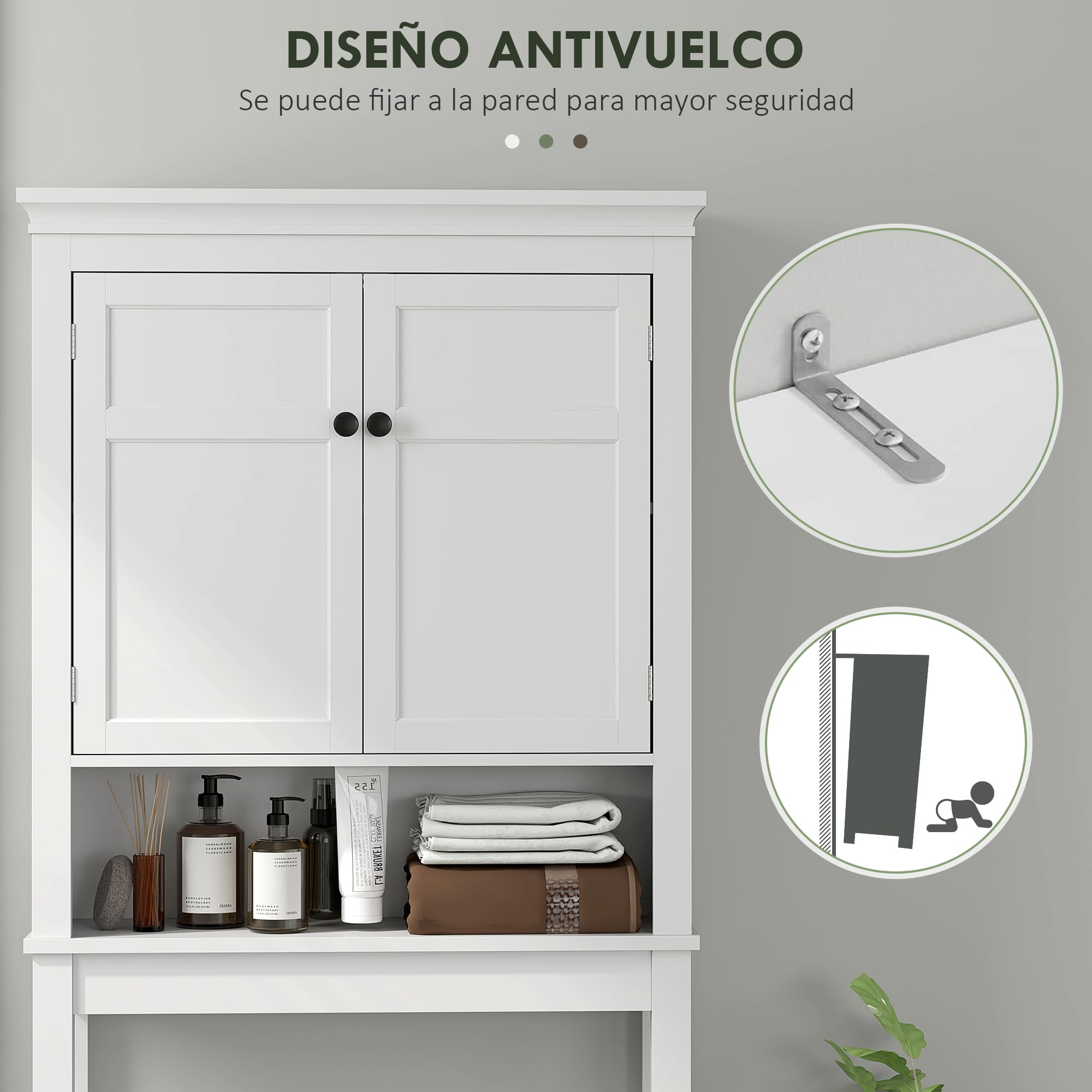 HOMCOM Mueble sobre Inodoro Armario para Lavadora 70x20x175 cm Blanco