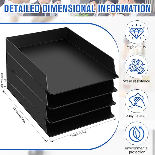 Miniatura 2 de 4 bandejas de papel apilables rectangulares de plástico para escritorio, organizador de documentos de escritorio, bandeja de almacenamiento de