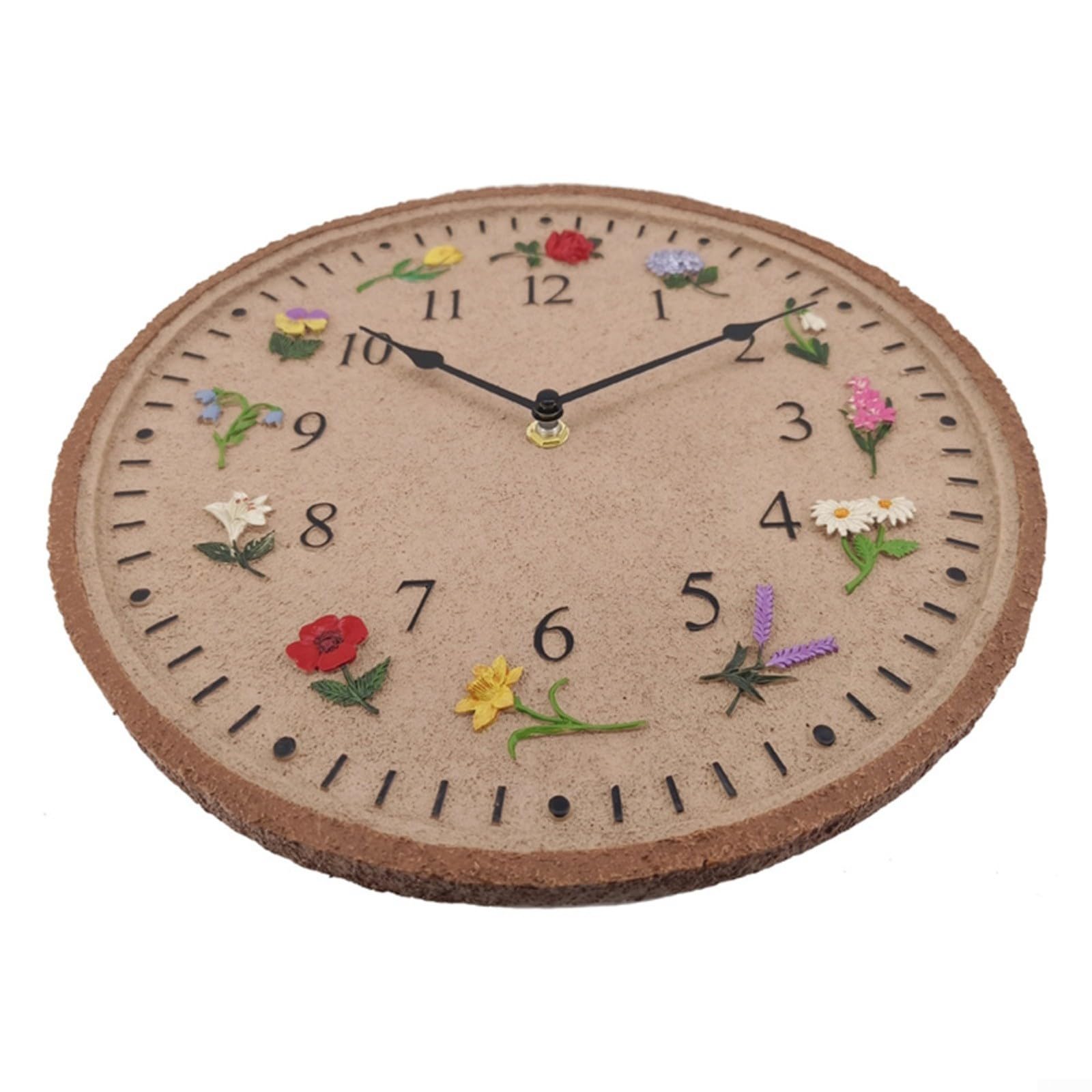 Orologio da parete in resina, orologio da giardino, per esterni, decorazione floreale 3D per patio e piscina, impermeabile IP44, display anti-appannamento, diametro 30,5 cm, struttura in