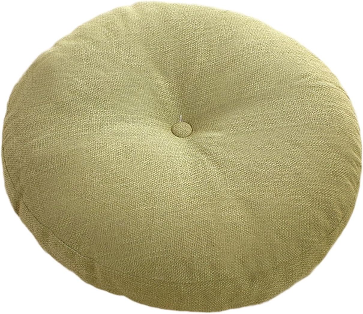 perfk 45cm Linen Fabric Floor Pillow Cushion Round Sitting Mat Reading Cushion for Living Room, Light Green