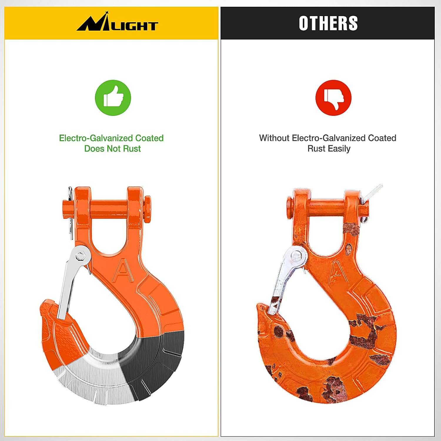 Nilight 3/8" Grade 70 Heavy-Duty Winch Hook with Cable Stopper – 35,000 LBS Drop-Forged Steel Clevis Hook for ATV, Jeep, Trailer Winch Recovery w/Spring Latch, Clevis Pin & Rubber Stopper, Orange - Image 7