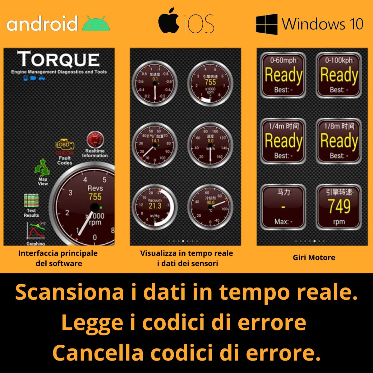 OBD2 WiFi ELM327 Computer per Diagnosi Auto OBD, Lettore obd2 Auto Diagnostica, Scanner Diagnostica Auto, OBD Diagnostico Multi Marche per Auto compatibile con dispositivi Wireless iOS Android Windows