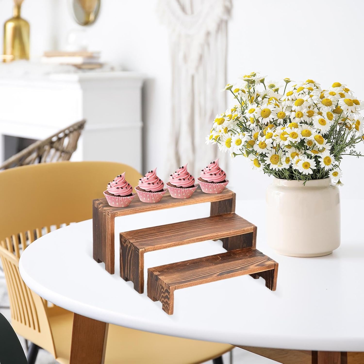 Wooden Display Stand - Perfume Stand | Fragrance | Wood Display Risers | Wooden 3 Pieces Perfume Organizer | Rectangular Stackable Cake Display Holder For Dessert Food Collections