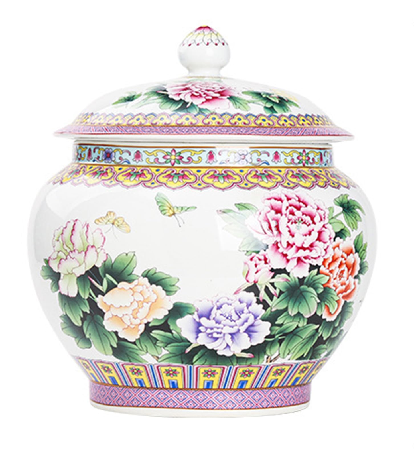 NHDVDVAV Handcrafted Ceramic Ginger Jar,Chinoiserie Ginger Jar for Home Decor, Decorative Vase with Lid for Living Room, Bedroom & Office,Centerpiece,A