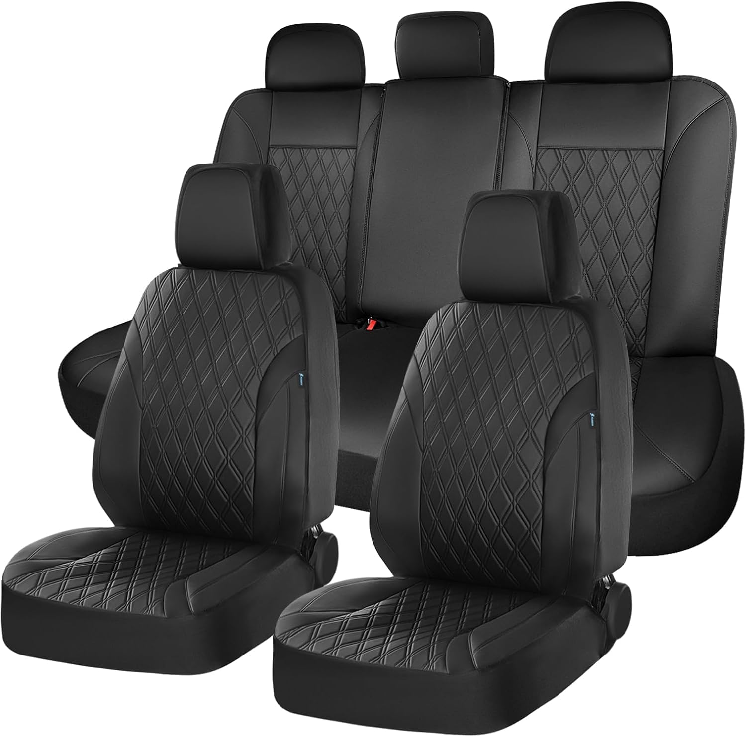FLORICH Autositzbezüge Komplettset Vordersitze, Atmungsaktive PU Leder Sitzbezüge, Wasserdichter Autositz Universelle für die Meisten Autos, SUVs und Pick-ups (Komplettset, Schwarz)
