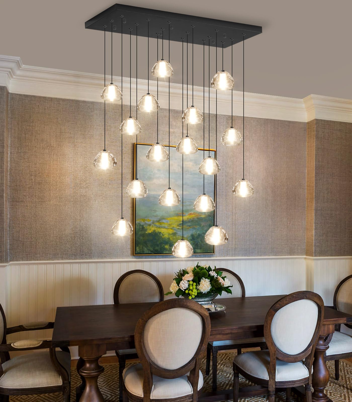 Crystal Rectangular Chandeliers for Living Room Dining Room Light LED Pendant Lights Fixtures Lighting Chandelier for Foyer Entrance Black